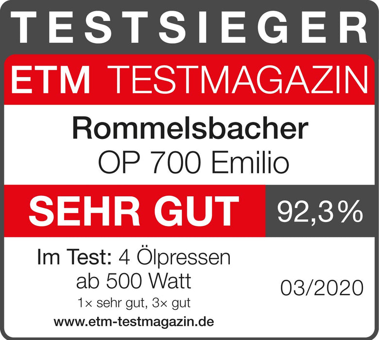 Rommelsbacher OP 700 Emilio elektryczna prasa olejowa, tworzywo sztuczne, czarna, srebrna
