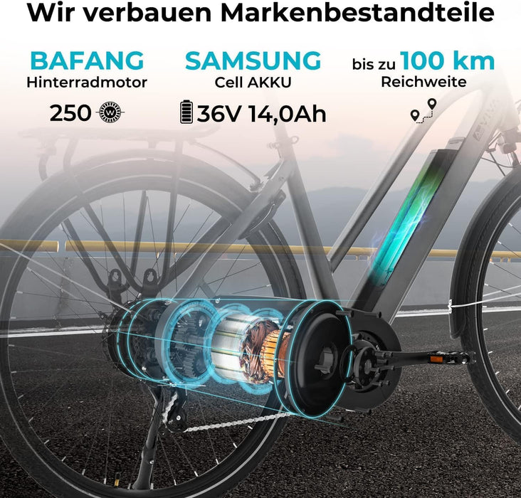 AsVIVA E-Bike CityBike B15_FBA I 28 cali Pedelec w kolorze szarym lub białym I wysokiej jakości rower elektryczny z bardzo mocnym akumulatorem I rower miejski z silnikiem na tylne koło I damski i męski rower trekkingowy z wyświetlaczem LCD