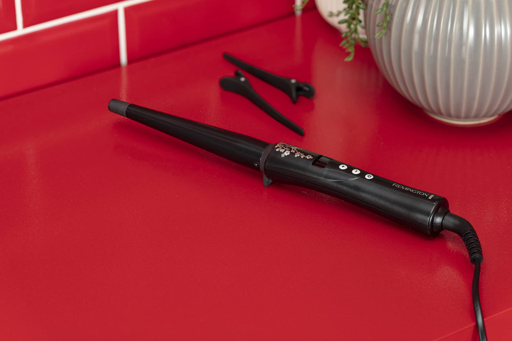 Remington lokówka do włosów, stożkowa (13-25mm), powłoka ceramiczna z perłami, zakres temperatury 130-210°C, szybkie nagrzewanie, cyfrowy wyświetlacz, zimna końcówka, rękawiczka ochronna, Pearl CI951