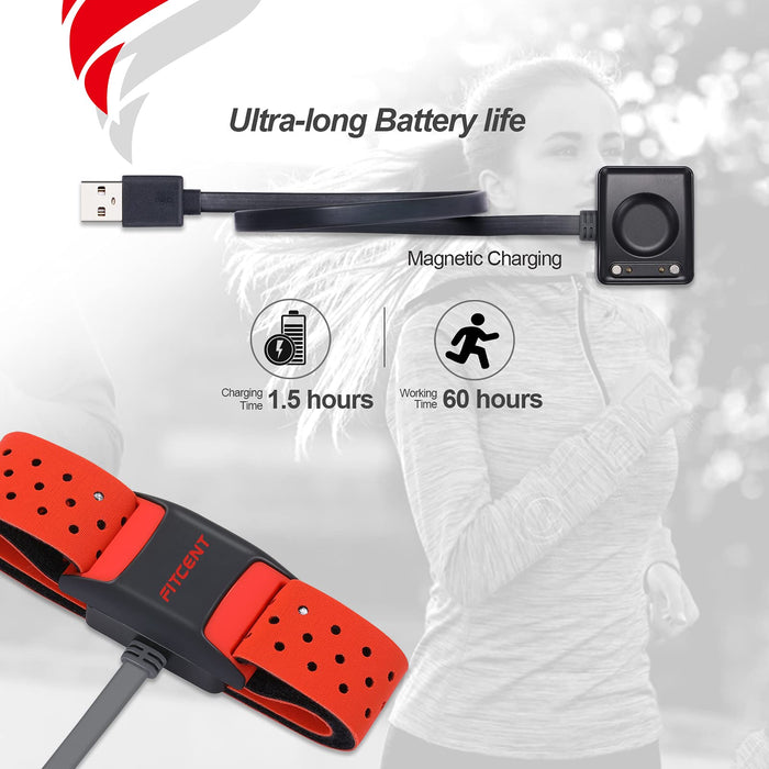 FITCENT Opaska na ramię z czujnikiem tętna, Optyczny czujnik tętna Bluetooth ANT + Wrist, Akumulator Fitness Tracker dla Peloton Strava Zwift Polar Beat DDP Yoga Wahoo Fitness