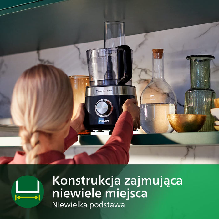 Philips Kompaktowy robot kuchenny oraz blender - 800 W, 29 funkcji, Pojemnik 2,1 l, Technologia PowerChop, Ostrze ze stali szlachetnej (HR7510/10)