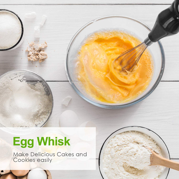 OSTBA Mikser Elektryczny 4-w-1 Blender Elektryczny z 700 ml Kubek Pomiarowy, 700 ml Siekacz, Trzepaczka ze Stali Nierdzewnej, 8 Prędkości Blender Ręczny z Funkcją Turbo do Żywności Dla Dzieci, Zupy, BPA Free, 400 W.
