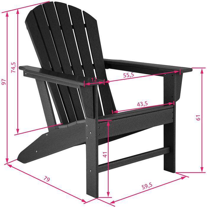 tectake 800908 Adirondack krzesło ogrodowe ze stolikiem, wygląd drewna, fotel ogrodowy z szerokimi podłokietnikami i stołem, do ogrodu, na taras i balkon, odporne na warunki atmosferyczne (czarne)