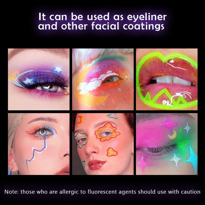 Neonowy eyeliner do makijażu Cosplay, 8 kolorów, biały brokat, zielony eyeliner, neonowy, błyszczący, wodoodporny, rozświetlacz, do twarzy, eyeliner, stempel (D, jeden rozmiar)