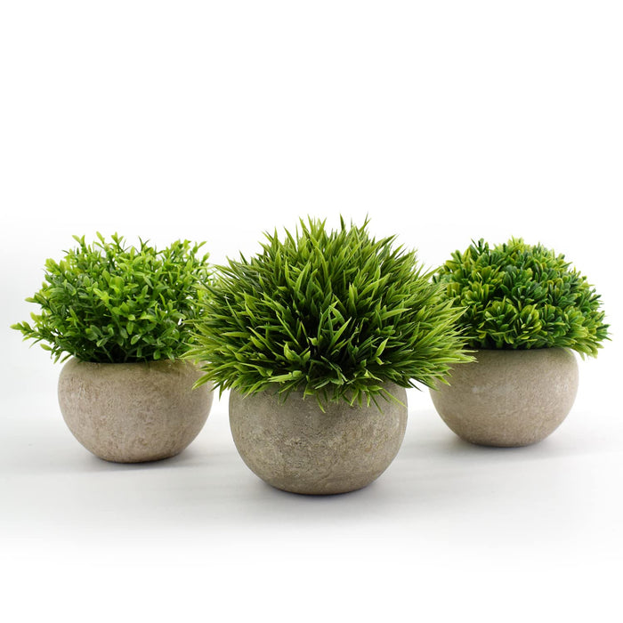 AIOR Sztuczne rośliny doniczkowe zestaw 3 sztuk, plastikowa roślina dekoracyjna bonsai, małe dekoracyjne sztuczne zielone rośliny trawy odpowiednie do biura, stołu jadalnego, kuchni, dekoracji balkonu itp. lub jako prezent