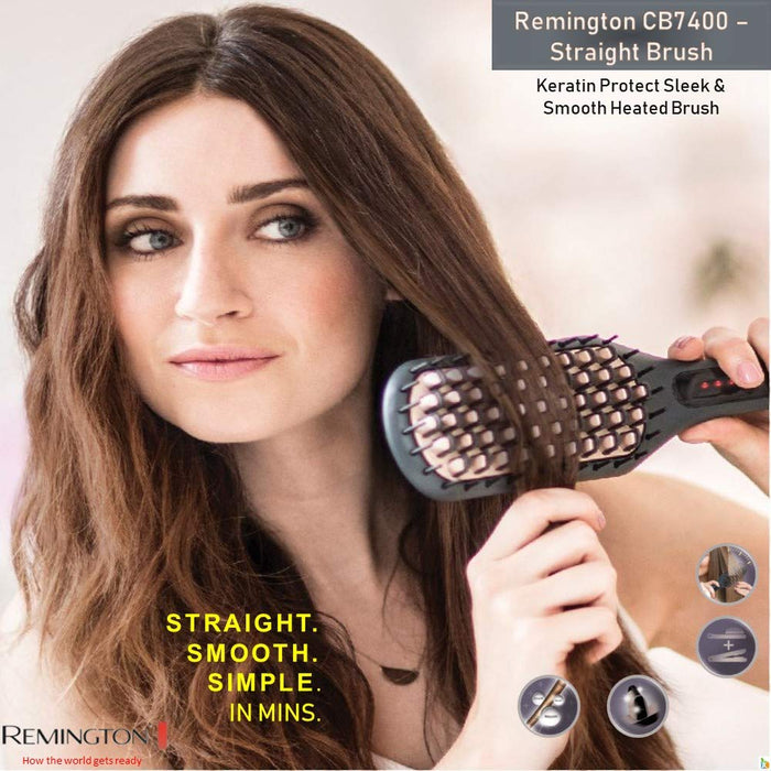 Remington szczotka prostująca z jonizacją, ceramiczne włosie z powłoką antystatyczną, 3 ust. temperatury, szybkie nagrzewanie, przewód 1.8m, etui, szara/brązowa, Straight Brush CB7400
