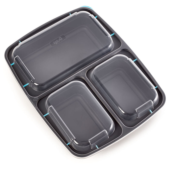 [Pakiet 10 sztuk] Wielorazowe pojemniki Meal Prep z 3 komorami wykonane z plastiku bez BPA – Bezpieczne do używania w mikrofalówce, zamrażarce i zmywarce – Pudełka które można ułożyć w stos (946 ml)