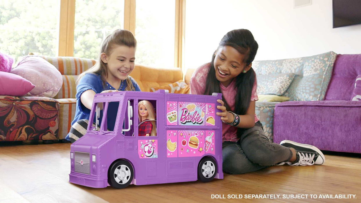 Barbie, Foodtruck Zestaw Do Zabawy Otwierana Furgonetka Z „Jedzeniem” + Ponad 30 Akcesoriów GMW07