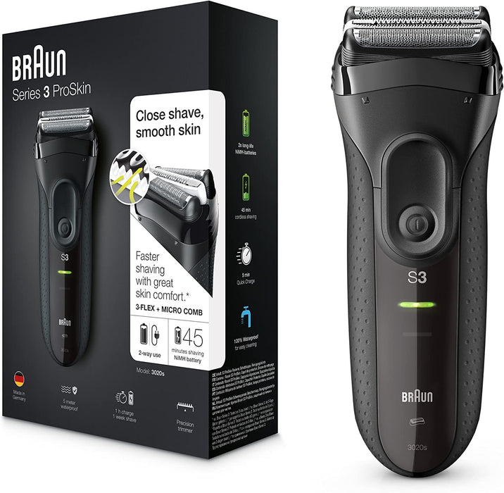 Braun Seria 3 Proskin 3040S Golarka Elektryczna, Czarny/Niebieski, 1 Sztuka