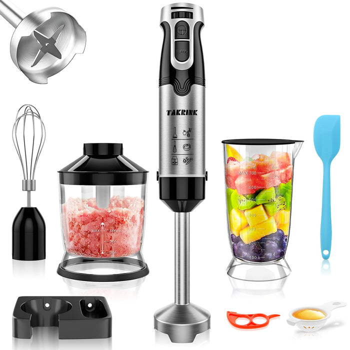 Blender ręczny 9 w 1 1500 W + TURBO mikser ręczny zestaw 304 blender ręczny stal szlachetna zwycięzca testu mikser wielofunkcyjny 4 ostrza ze stali szlachetnej łatwy w obsłudze, nie zawiera BPA