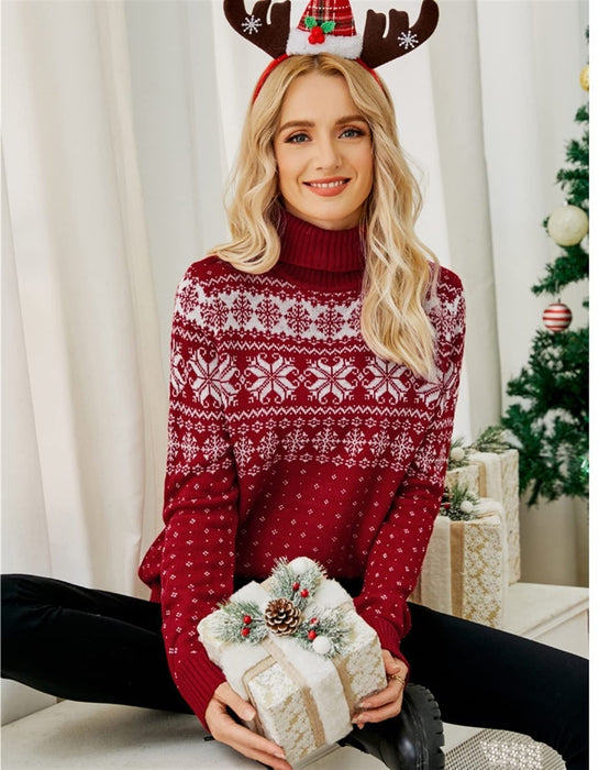 Damski Świąteczny Sweter, Zabudowany Dekolt W Płatki Śniegu, W Kropki, Z Długim Rękawem, Dzianinowy Sweter W Paski, Dolna Koszula