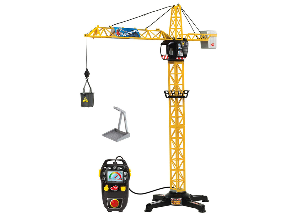 Dickie Toys 203462411 MEGA CRANE Zabawkowy Dźwig zdalnie sterowany z pilotem kablowym, obrotowa kabina i wózek obraca się o 360 stopni, wysokość 120 cm, żuraw dla dzieci od 4 lat