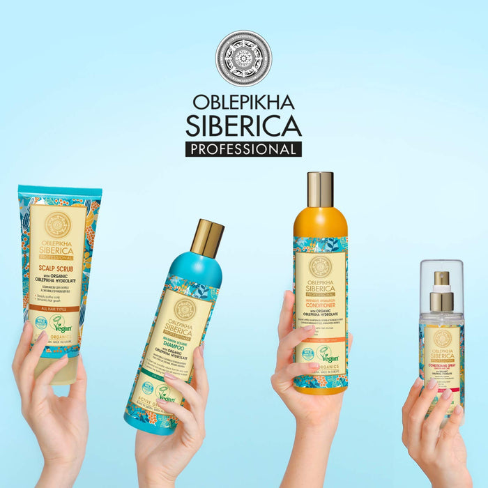 Natura Siberica, Professional Oblepikha odżywczy szampon do włosów słabych i uszkodzonych, ml, granatowy, drzewo sandałowe, 400 ml