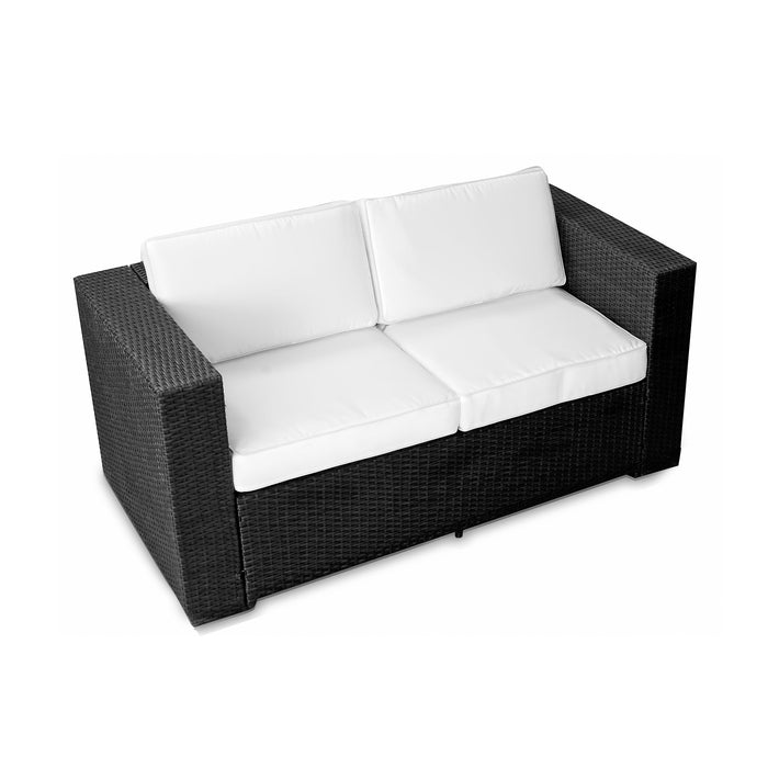 XINRO® 2-częściowa sofa z polirattanu – meble ogrodowe, kanapa z rattanu – możliwość rozbudowy przez inne meble ogrodowe z polirattanu, do użytku wewnątrz i na zewnątrz, pleciona ręcznie – czarna