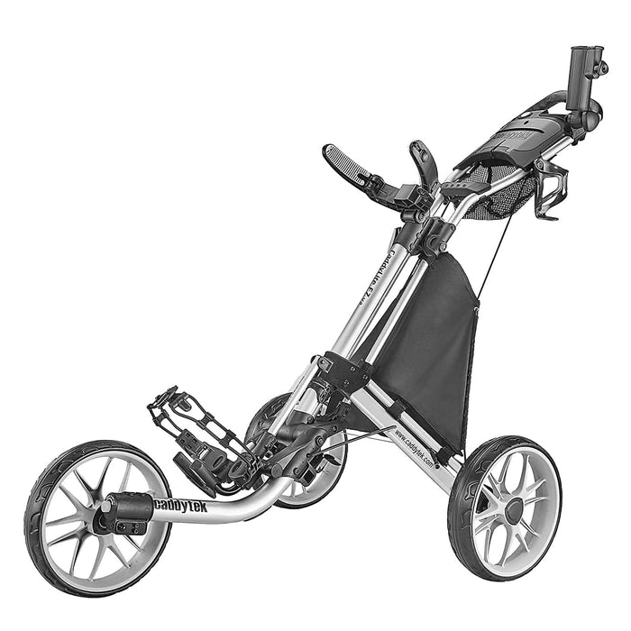 CaddyTek Wózek golfowy z 3 kołami – składany lekki wózek z hamulcem nożnym – łatwy do otwierania i zamykania