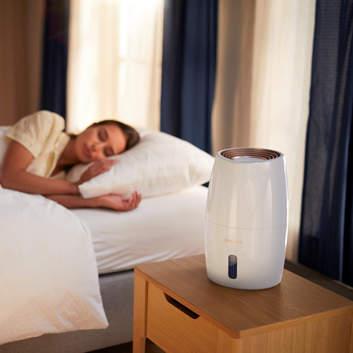 Philips Seria 2000 Nawilżacz Powietrza - Nawilżacz Pomieszczenia do 32 m², Technologia NanoCloud, 3 Prędkości, Tryb Snu, Zbiornik 2l (HU2716/10)