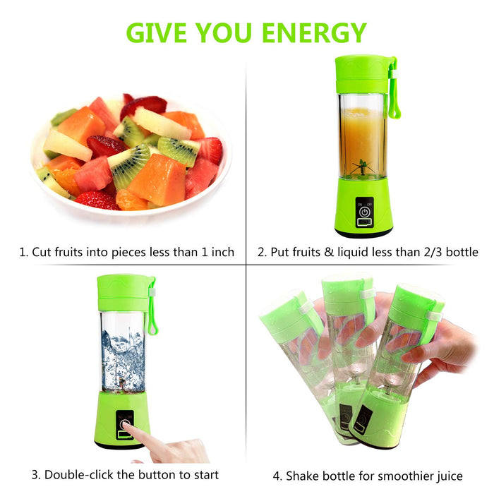 Meyall przenośny blender do smoothies owocowy lód, ładowanie USB osobisty rozmiar mini elektryczna sokowirówka kubek mieszacz do żywności z butelką 380 ml 6 ostrzami do domu kuchni biura na świeżym powietrzu sporty podróż (zielony)