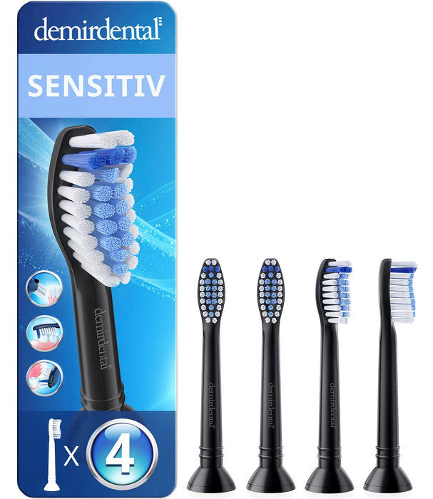 Demirdental Sensitive 4 końcówki pasujące do szczoteczek Philips Sonicare ProResults, miękkie głowice do wrażliwych zębów, czarne, HX6054b
