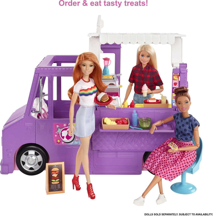 Barbie, Foodtruck Zestaw Do Zabawy Otwierana Furgonetka Z „Jedzeniem” + Ponad 30 Akcesoriów GMW07