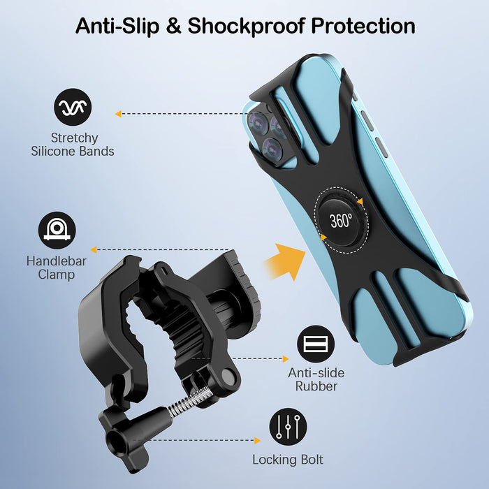 Rouclo Uniwersalny uchwyt na telefon komórkowy, rower lub motocykl, obracany o 360°, zdejmowany uchwyt rowerowy, stabilny uchwyt do smartfona o przekątnej 4,5-7,0 cala