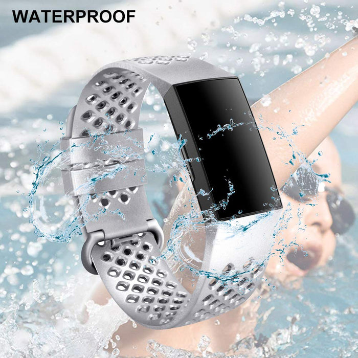 RIOROO Pasek kompatybilny z Fitbit Charge 3 / Charge 4 pasek dla kobiet i mężczyzn, oddychający, sportowy, silikonowy zamiennik opaski (bez trackera), S/L