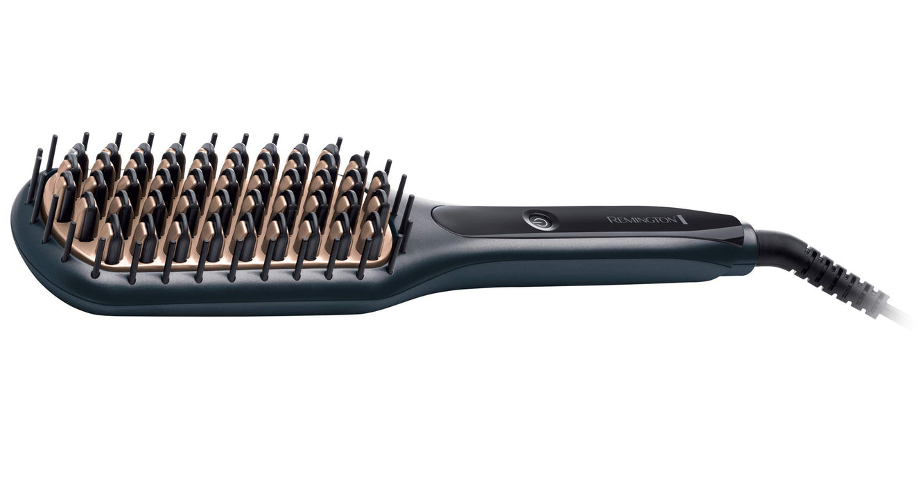 Remington szczotka prostująca z jonizacją, ceramiczne włosie z powłoką antystatyczną, 3 ust. temperatury, szybkie nagrzewanie, przewód 1.8m, etui, szara/brązowa, Straight Brush CB7400