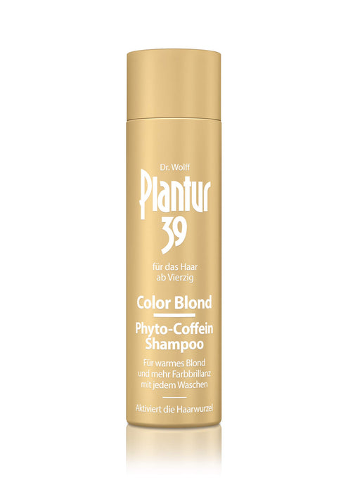 Plantur 39 Color Blond szampon fito-kofeinowy – odświeżający kolor szampon do włosów dla kobiet aktywujący cebulki włosów – do włosów rozjaśnianych i blond – 1 x 250 ml