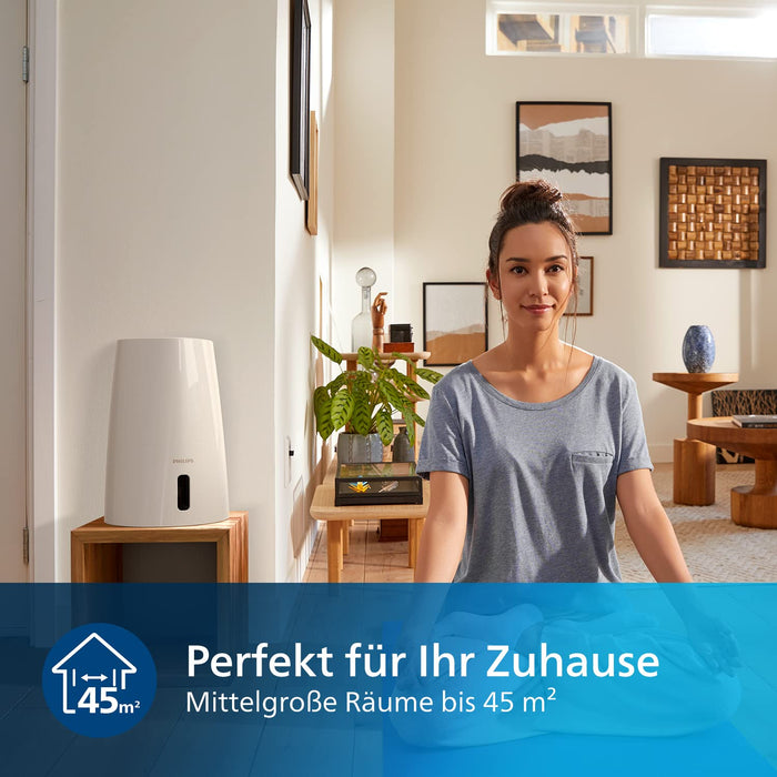 Philips Seria 3000 Nawilżacz Powietrza - Nawilżacz Pomieszczenia do 45 m², Technologia NanoCloud, 3 Prędkości, Tryb Snu, Zbiornik 3l (HU3916/10)
