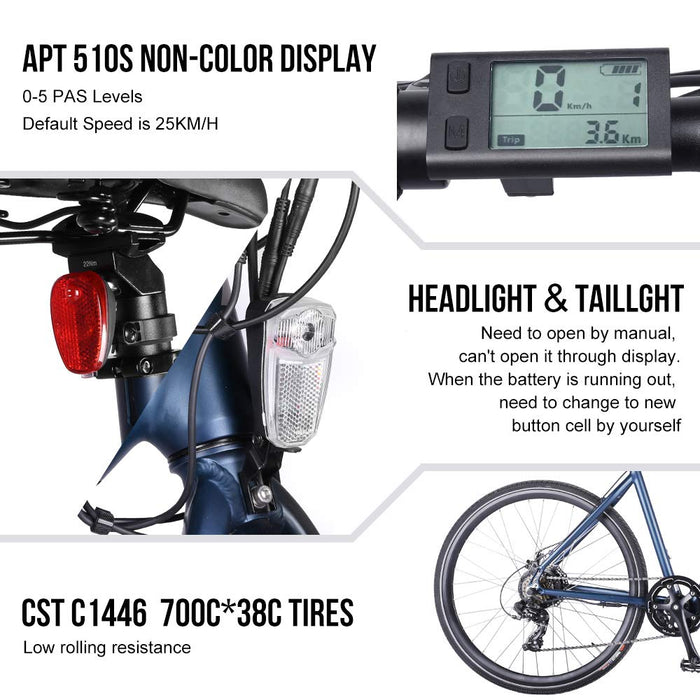 Accolmile Rower Elektryczny Urban City Ebike z 700C Lekki elektryczny Rower Dojeżdżający do Pracy dla Dorosłych, Silnik Piasty Tylnej BAFANG 36V 250W z Akumulatorem Litowym 10,5 Ah, 7 Biegowa Shimano