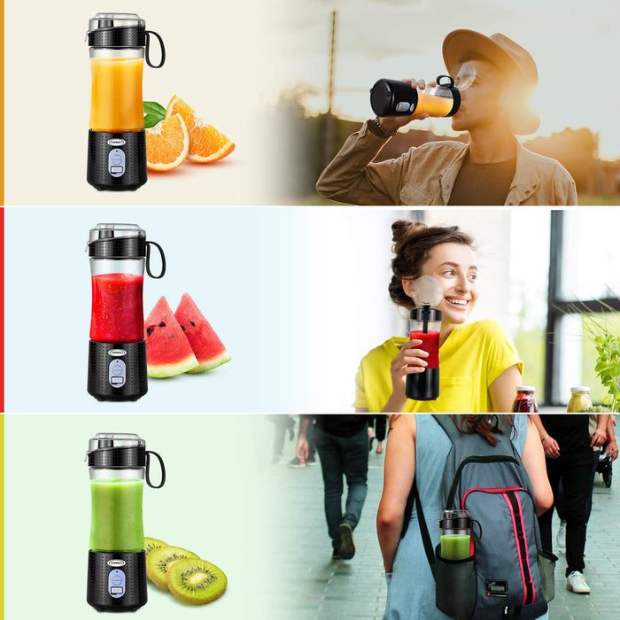 TOPESCT przenośny blender, osobisty mikser owoców ładowalny z USB, mini blender do smoothie, sok owocowy, koktajle mleczne 380 ml, sześć łopatek 3D do doskonałego mieszania (czarne)