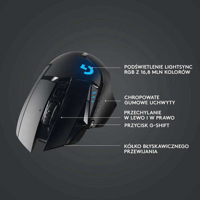 Logitech G502 Lightspeed Wireless Gaming Mouse, Bezprzewodowa Mysz Do Gier Lightspeed, Pc/Mac - Czarny ,910-005567