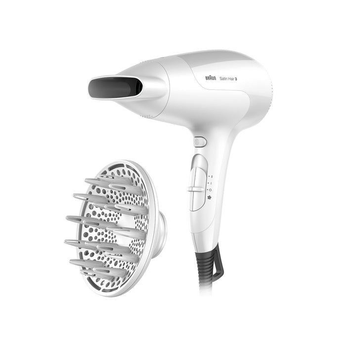 Braun Satin Hair 3 Power Perfection suszarka do włosów, profesjonalna suszarka do włosów z IonTec i dyfuzorem, HD385, biała