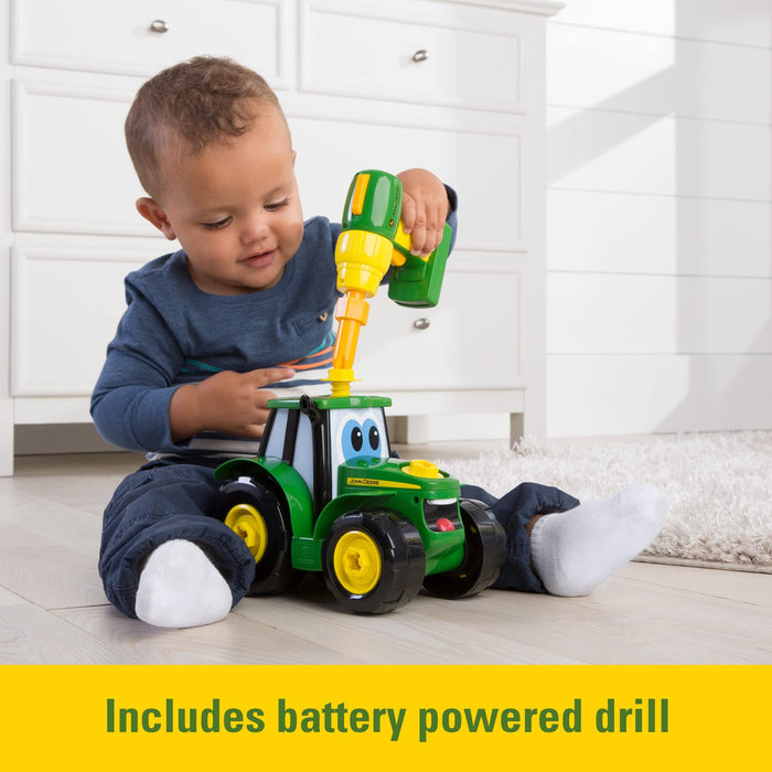 John Deere Build A Johnny Tractor | 16-częściowy budynek farma zabawka samochód | traktor zabawka z wiertarką zmotoryzowaną dla 18 miesięcy, 2, 3 i 4 lat chłopców i dziewcząt