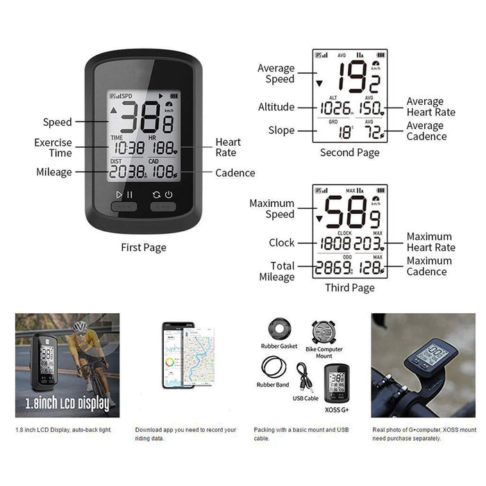 CUYUFIA Komputer rowerowy, bezprzewodowy prędkościomierz rowerowy z GPS, wodoodporny IPX7, z automatycznym podświetleniem LCD