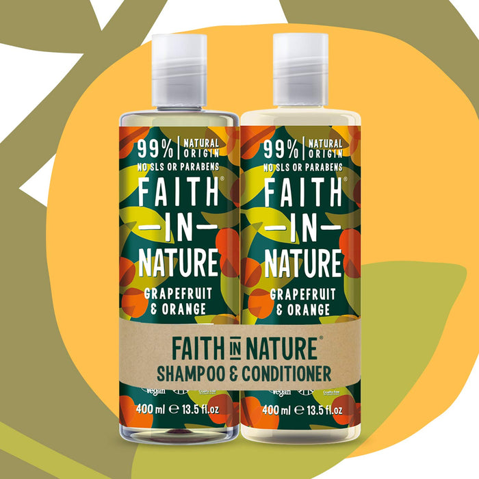 Faith in Nature Szampon z odżywką, 400 ml, grejpfrut i pomarańczowy, 2 sztuki w opakowaniu