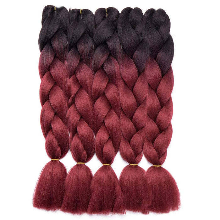 SEGO 5 sztuk pasemek do przedłużania włosów, ombre, kolor ombre, plecione, 2 odcienie 61 cm, czarne i czerwone