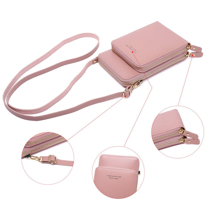 Damska torba na telefon komórkowy typu crossbody, mała torebka ze skóry PU, damski portfel z przegródkami na karty i zamkiem błyskawicznym i paskiem