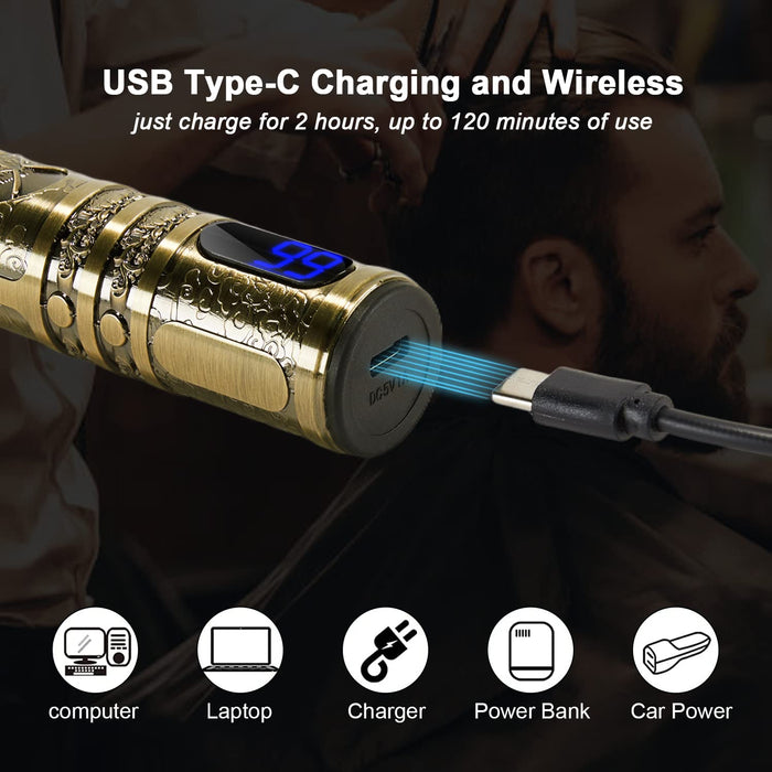 Profesjonalna maszynka do strzyżenia włosów, dla mężczyzn, elektryczna golarka z wyświetlaczem LED, trymer do brody, ładowanie przez USB C, bezprzewodowa maszynka do długich włosów, zestaw do strzyżenia włosów/brody, z 4 nasadkami