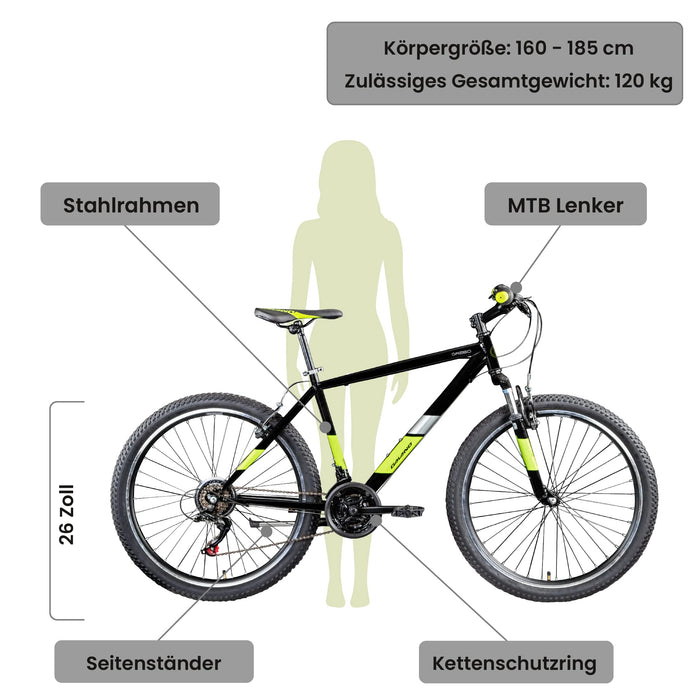 Galano GA260 rower górski 26", od 160 cm, dla kobiet, mężczyzn, dziewcząt, chłopców, z 21 biegami, hamulce typu V-Brakes, rower MTB Hardtail, wiele kolorów, aluminium, uniseks