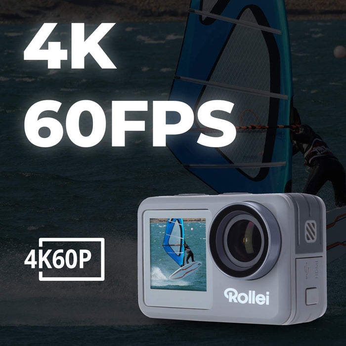 Rollei 40329 Action-Cam 9s Plus I 4K 60fps kamera podwodna z wyświetlaczem selfie, stabilizacja obrazu, nagrywanie poklatkowe, funkcja Slow-Motion, funkcja pętli I wodoszczelna do 10 m