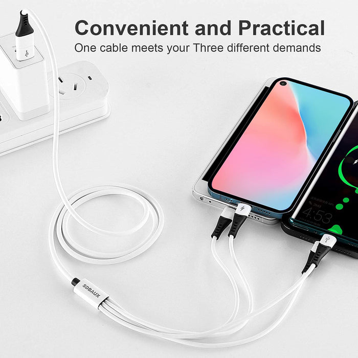 SDBAUX 3 A/1,2 m kabel do ładowania USB, 6 w 1 telefon USB A/USB-C na 2 iP/Micro USB/typ C, złącze do szybkiego ładowania, kompatybilny z tabletami, Samsung Galaxy S21 S20 S10, Google Pixel 4XL, LG V35, PS. 4