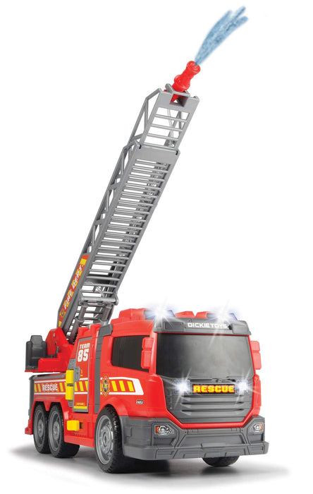 Dickie Toys 203308371 Straż pożarna Fire Fighter 36 cm, migające światła, efekty dźwiękowe, pojazd strażacki i ruchoma drabina, funkcja psikania wodą, trafiony prezent dla dzieci od 3 lat