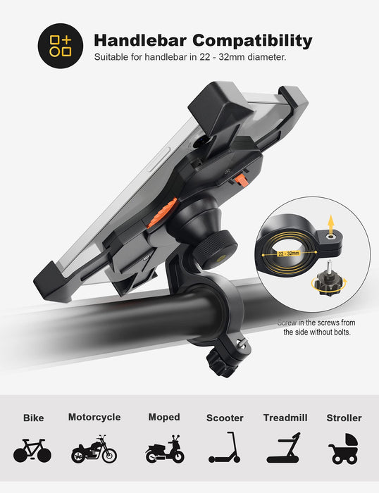 Grefay Uchwyt Telefon Rowerowy Uniwersalny Uchwyt Smartfona Motocykla dla 12 Mini, 12 Pro Max, 11 Pro, Pro Max Xs 8 X 8P 7 7P 6S, Samsung S10 S9 S8