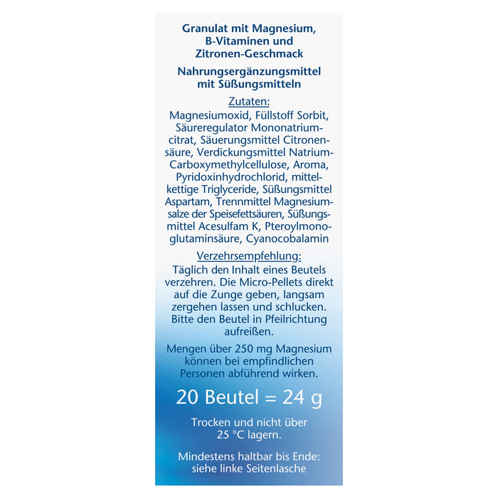Doppelherz Magnez 400 DIRECT – suplement diety z magnezem jako wkład do normalnej funkcji mięśni – plus B6, B12 i kwas foliowy – 1 x 20 porcji mikrogranulek