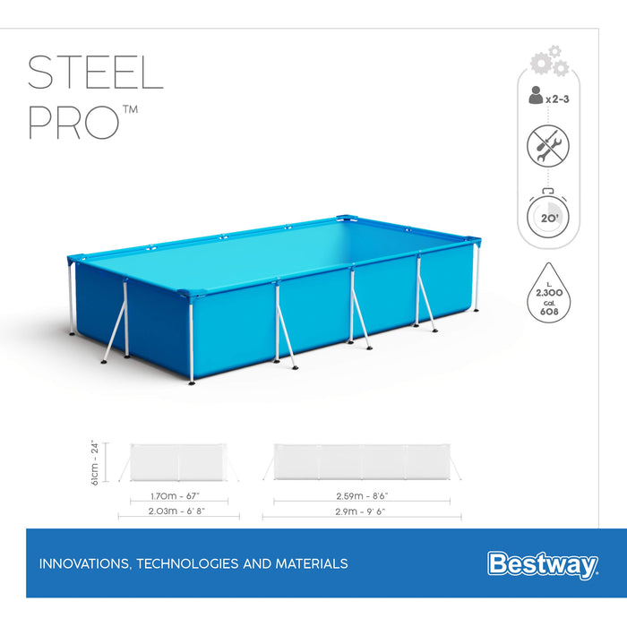 Bestway ProPool Basen Stelażowy, Niebieski, 259 x 170 x 61 cm