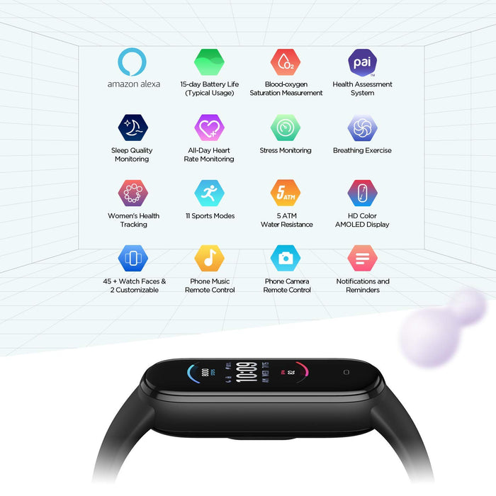 Amazfit Unisex Band 5 Opaska Sportowa, Czarny, 1.65"