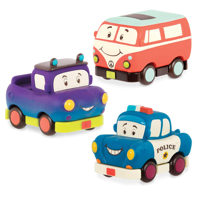 B. toys miękkie zabawki do wyciągania i opuszczania – samochód policyjny, kamper, ciężarówka, zabawka motoryczna dla dzieci od 1 roku (3 sztuki)