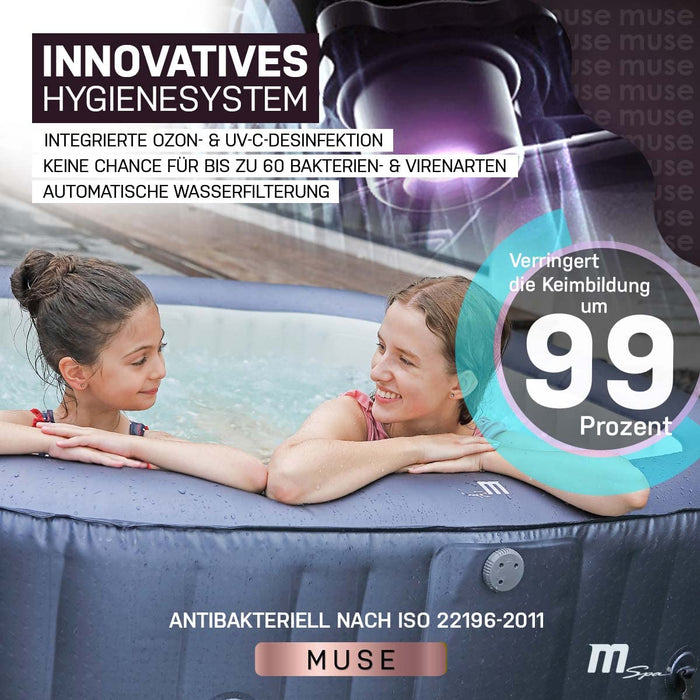 Miweba MSpa Muse Otium M-OT061 nadmuchiwane jacuzzi z hydromasażem – w zestawie generator ozonu & UV-C do czyszczenia wody – 125 dysz powietrznych (5 osób)