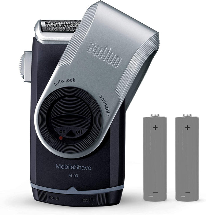 Braun PocketGo mobilna golarka podróżna do golarki, w podróży, w pełni zmywalna, M90, czarna/srebrna
