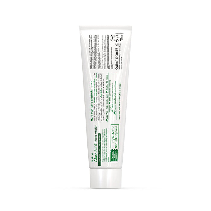 AloeDent Triple Action Aloe Vera pasta do zębów, bez fluoru, 1 opakowanie (1 x 100 ml)
